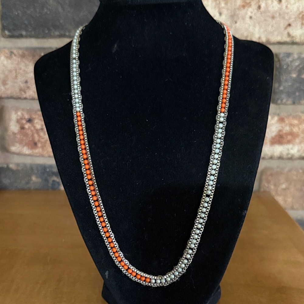 Vintage Artisan Orange and White beaded necklace